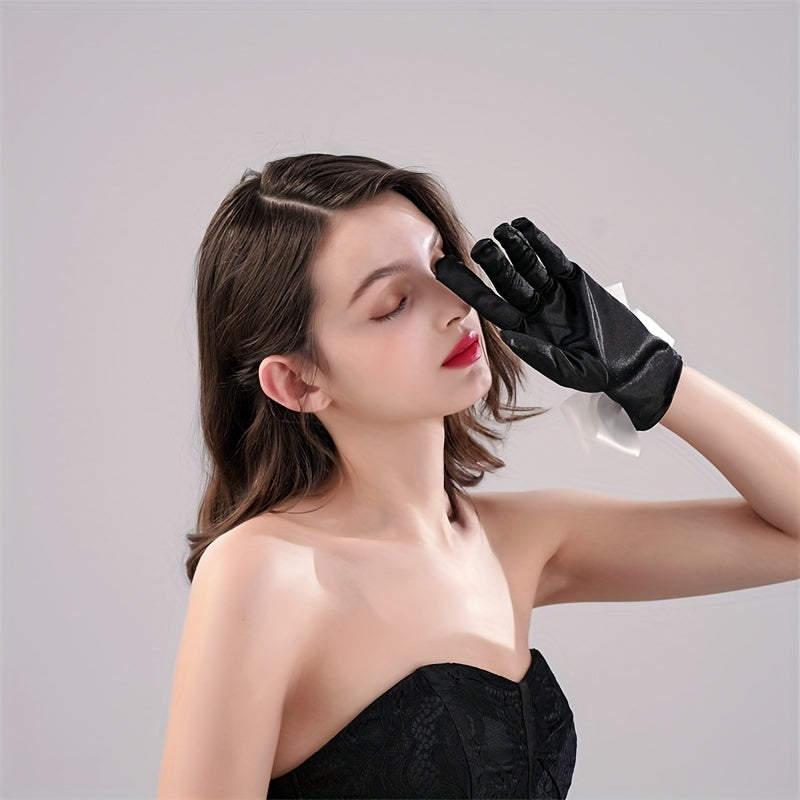 Wedding Dress Satin Gloves with Bow - Women's Fit Wedding Gloves