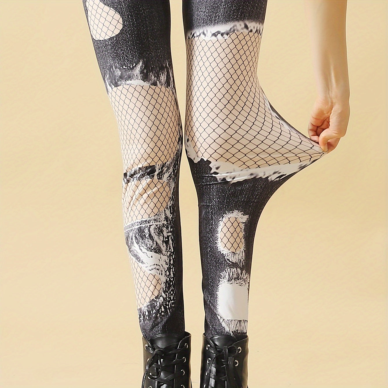 Denim Print High Waist Slim Pantyhose Women's Stockings