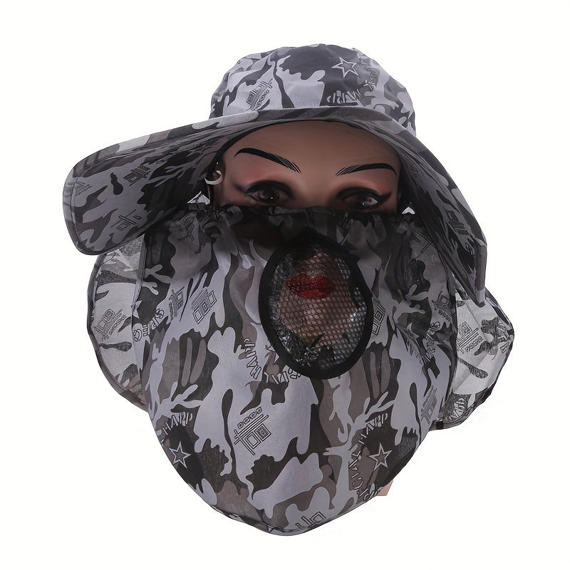 Men's Bucket Hat With Face Cover Wide Brim Sun Hat