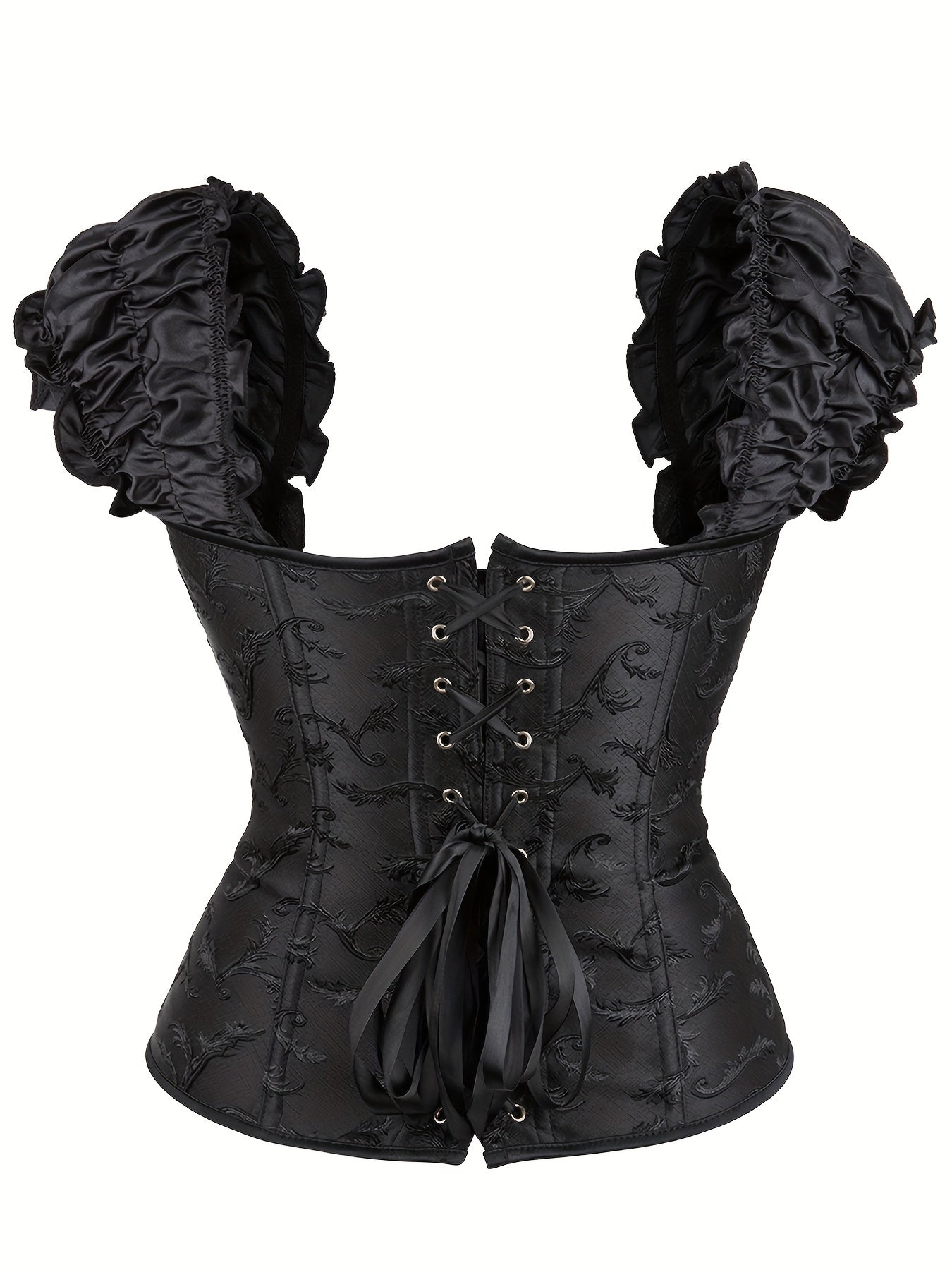 Ruffle Corset Bustier Front Buckle Lace Up Puff Sleeve Body Shaper
