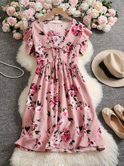  Women's Floral Ruffle Sleeve Dress