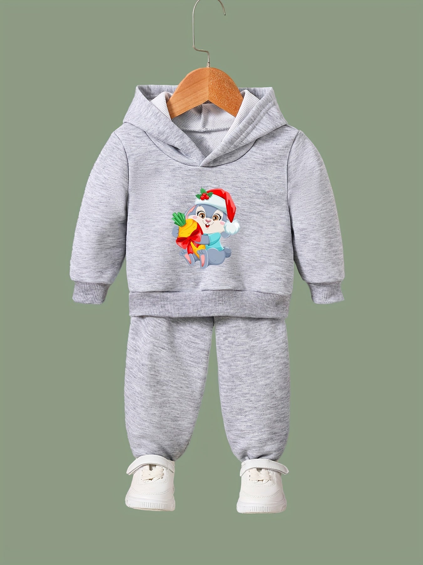Christmas Bunny Print Hoodies Pants Set For Girls Boys