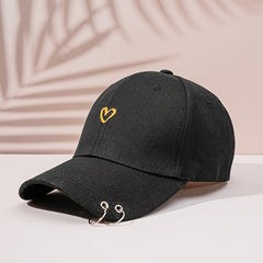 Love Embroidery Baseball Cap Double Ring Decor Sunscreen Cotton Sports Hat