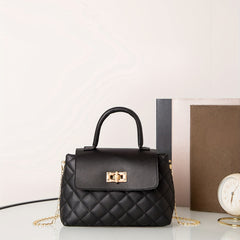 Quilted Plaid Chain Crossbody Bag Portable Handle PU Leather Classic Handbag
