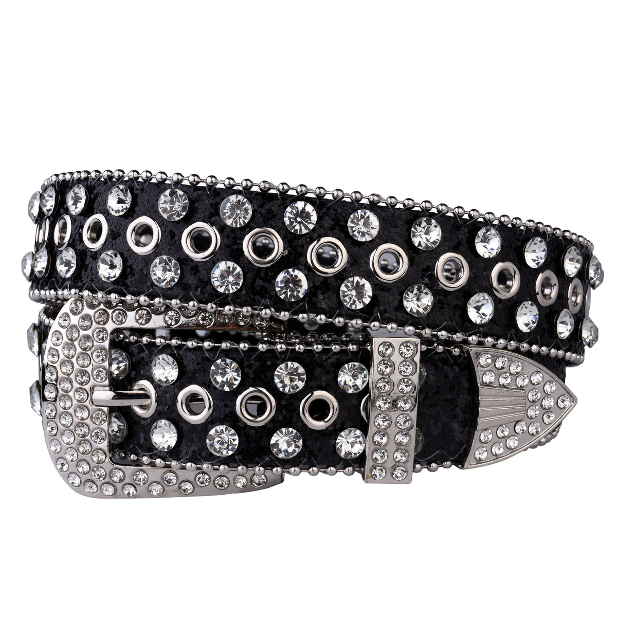 Glitter Belt Rhinestone Inlaid PU Belt Hip Hop Jeans Pants Belt