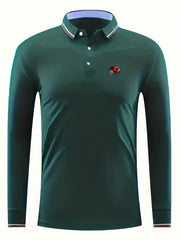 Ladybug Print Men's Casual Button Up Long Sleeve Polo Shirt
