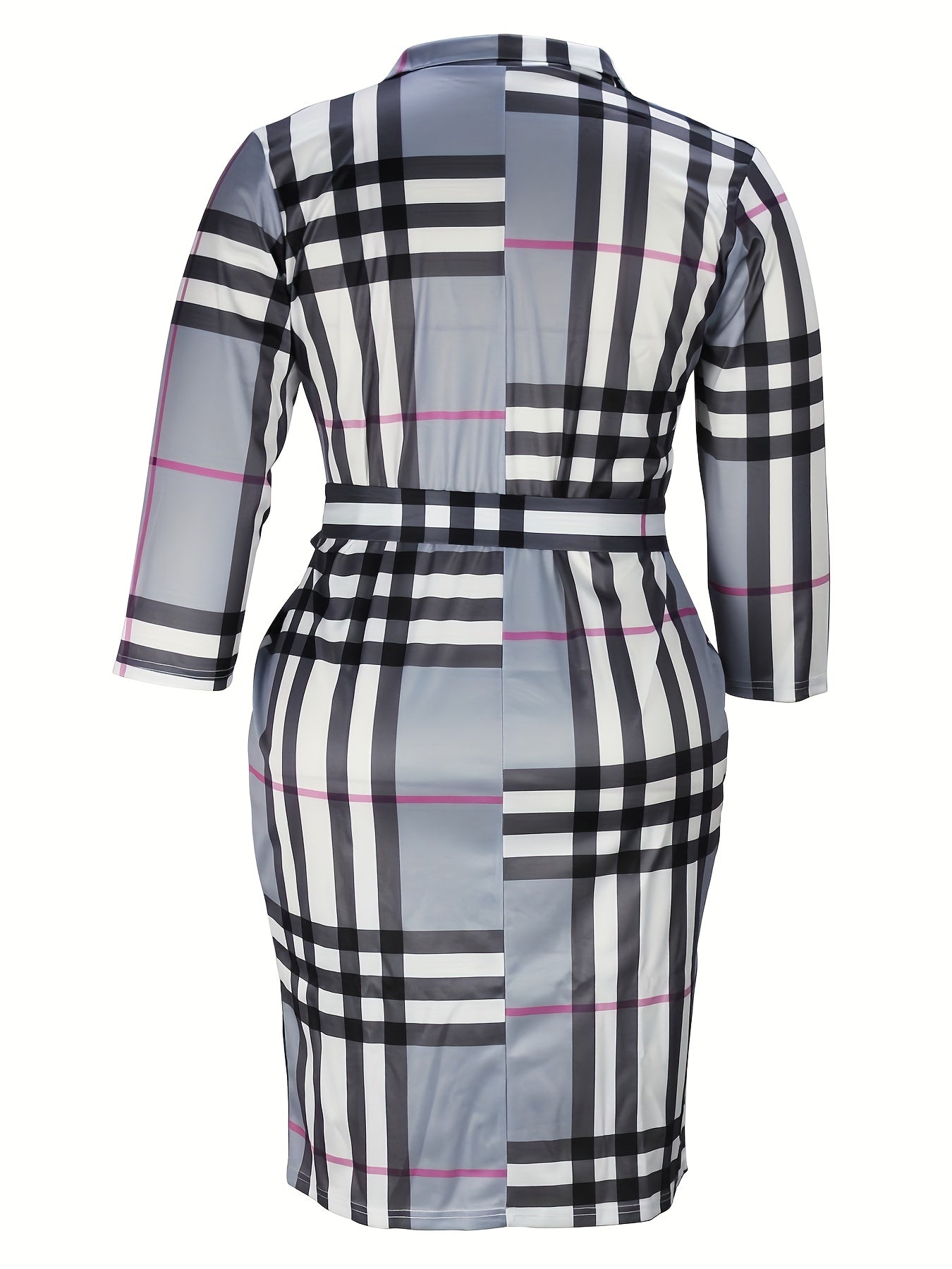  Plaid Long Sleeve Dress With Belt