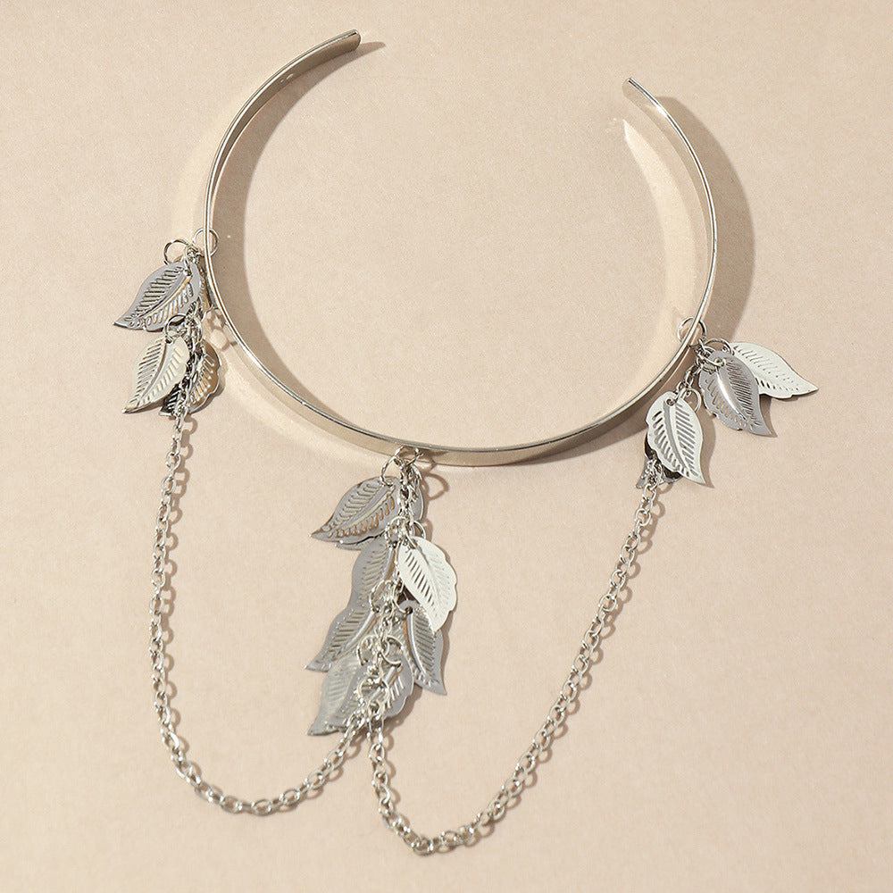 Leaf Shape Arms Band Chain Pendant Metal Band Vintage