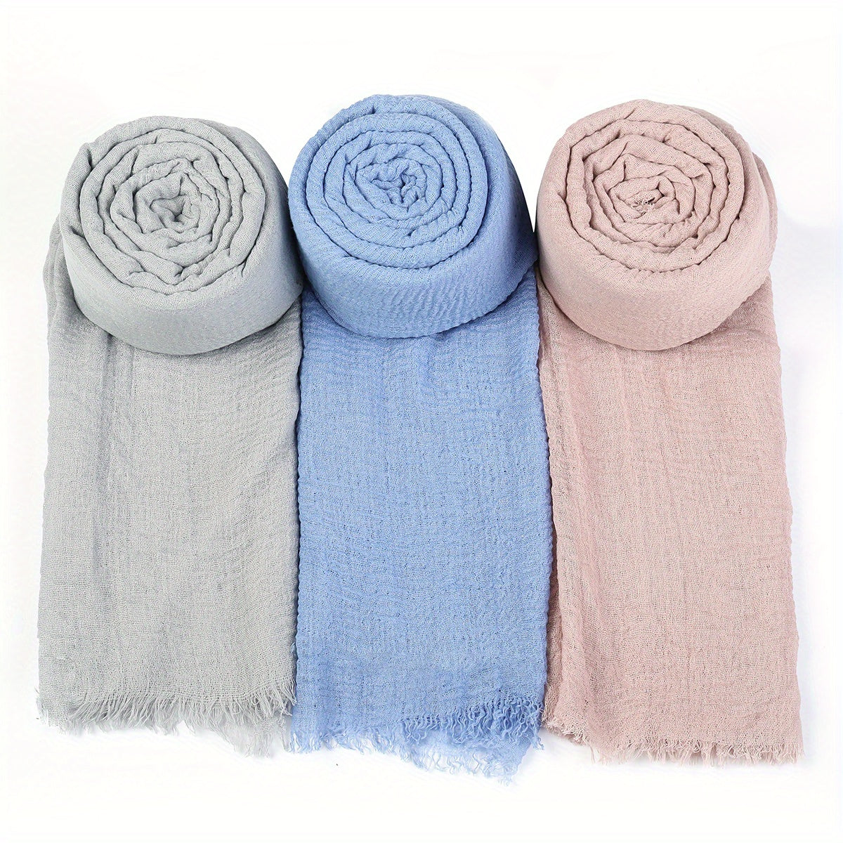 Candy Wrinkle Scarf Hijab Frayed Edge Casual Shawl Windproof Head Wrap