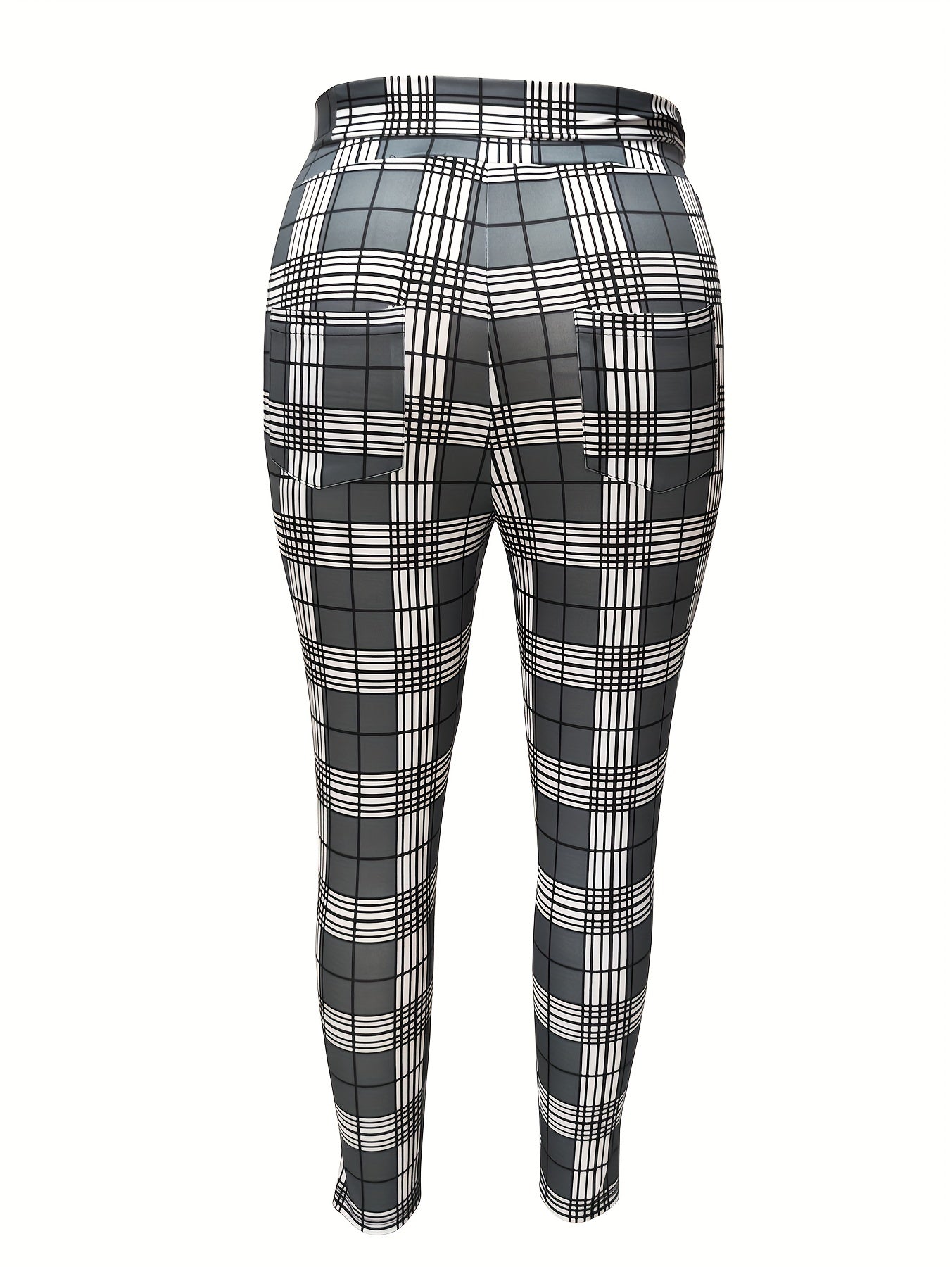  Grid Print Knot Front High Rise Leggings