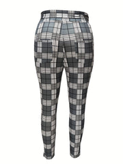  Grid Print Knot Front High Rise Leggings