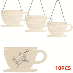 10pcs Unfinished Coffee & Tea Cup Shape Wooden Pieces DIY Crafts
