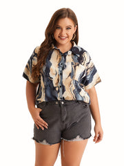  Marble Print Short Sleeve Button Up Shirt