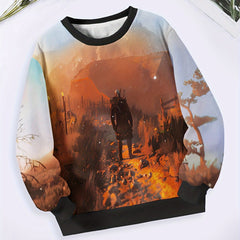 Girls Man Pattern Crew Neck Sweatshirt Spring Fall Christmas Gift