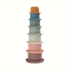Silicone Baby Stacking Cups Toys Rainbow Stacking Tower