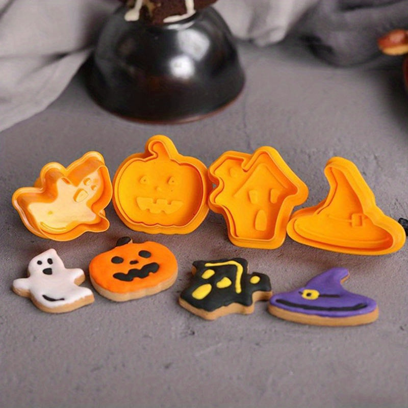 4pcs Halloween Cookie Plunger Cutters Fondant Mold Baking Tools
