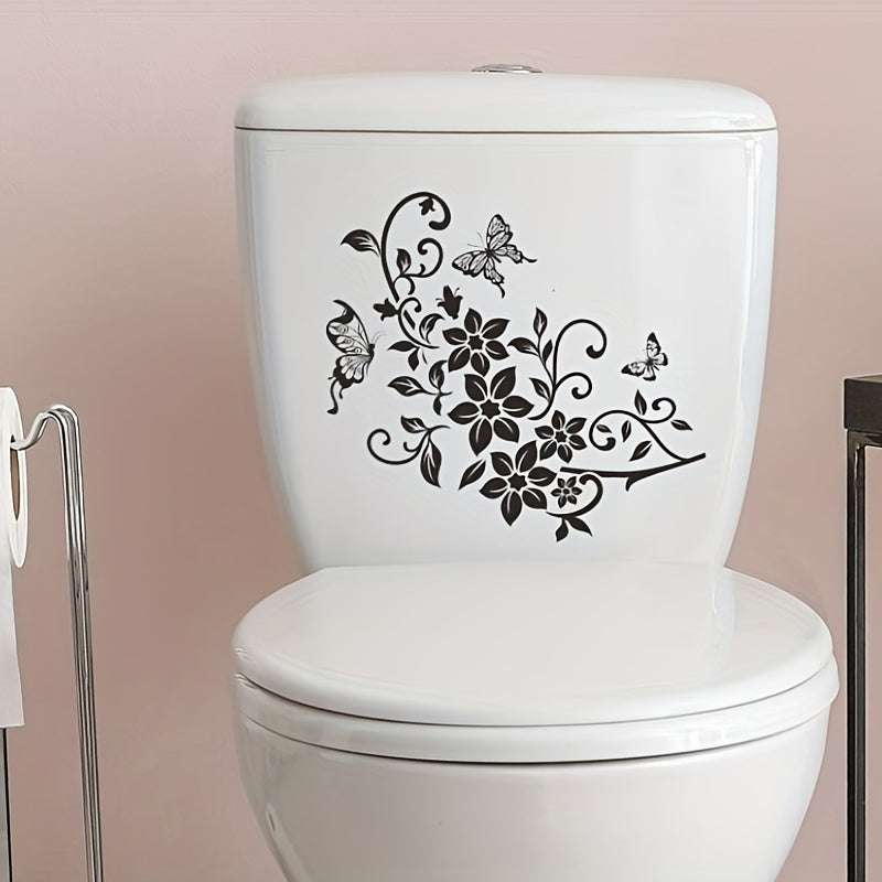 Flower Pattern Toilet Lid Decal Wall Sticker Bathroom Decor