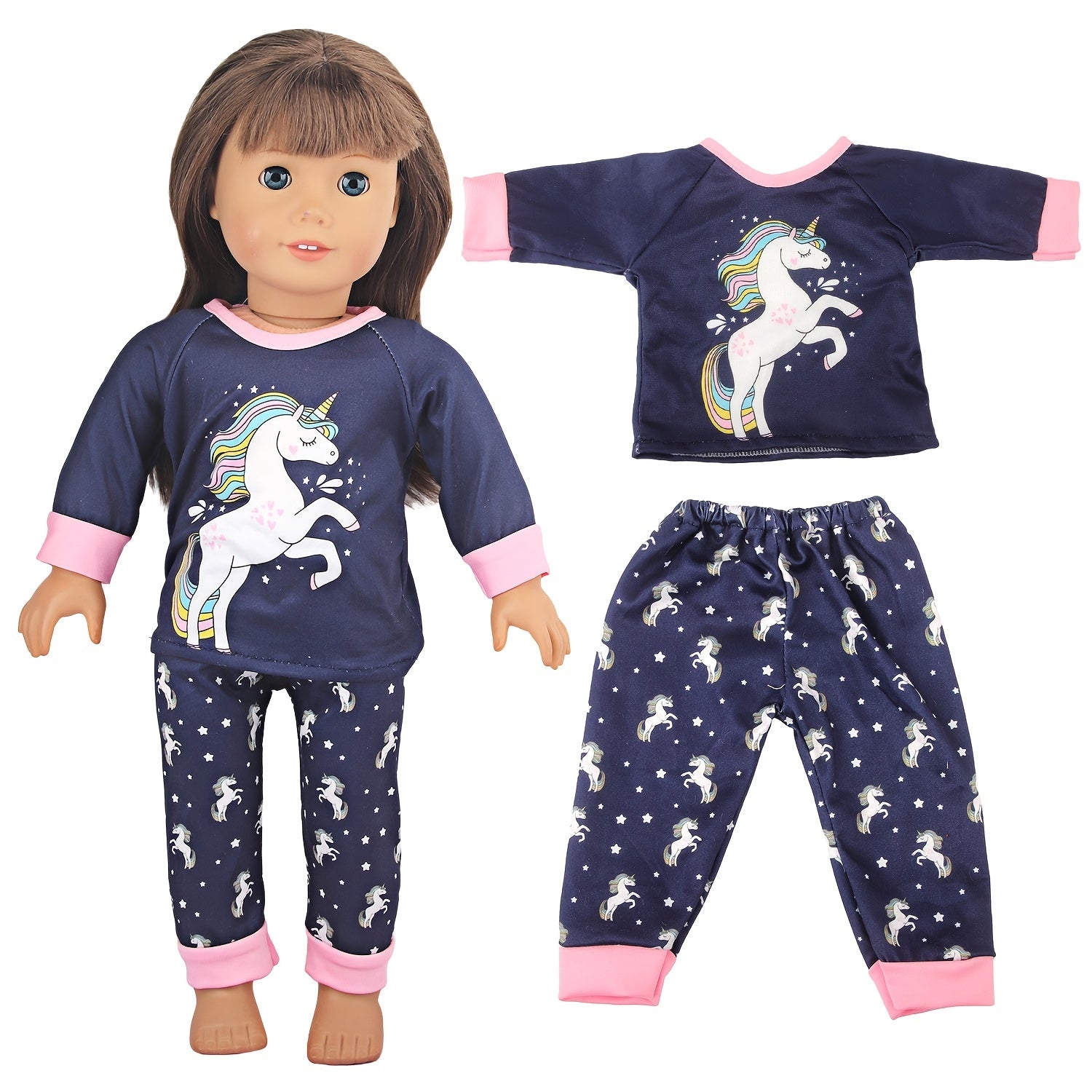 Cartoon Unicorn Cat Shark Giraffe Pajama Clothes Set for 18" Doll