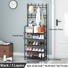 Clothes Storage Rack With Shoe Storage - Metal Stand With 8 Hooks