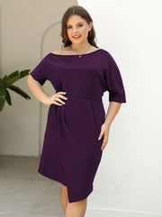  Solid One Shoulder Stretch Dress