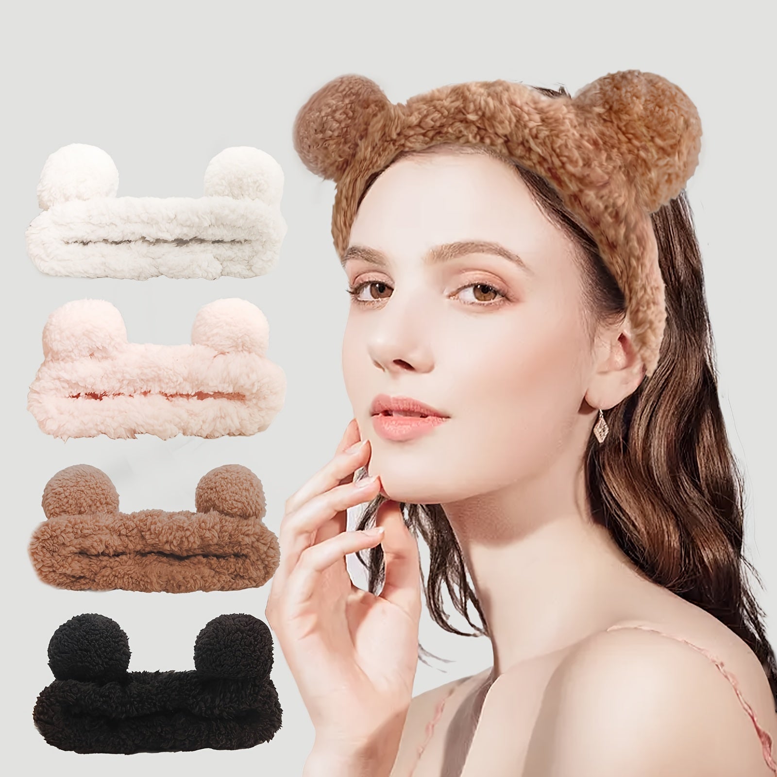 Bear Ear Headband Plush Elastic Hairband for Spa Use