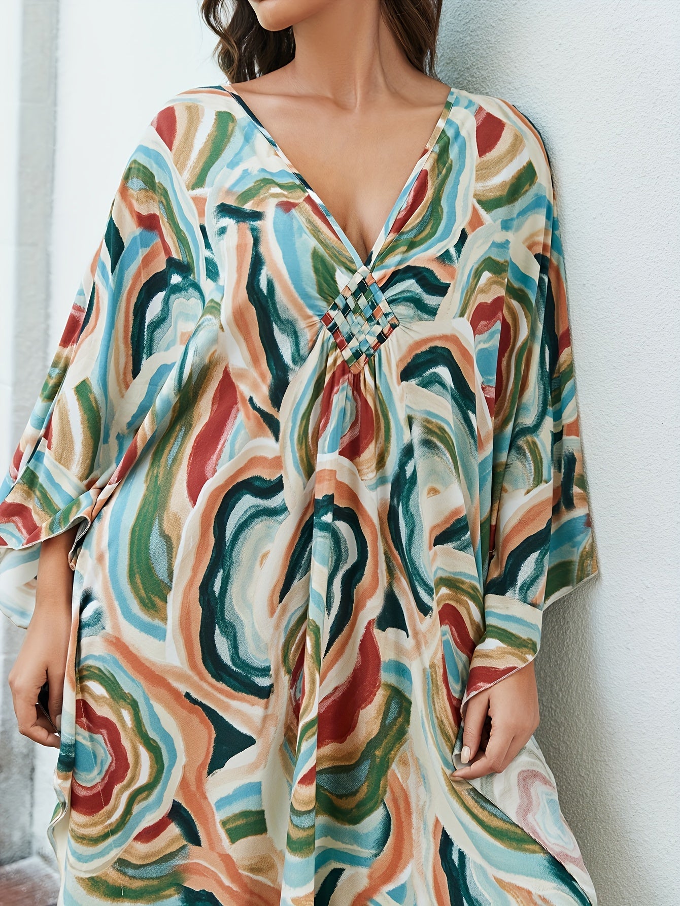  Boho Cover Up Women's Plus Allover Print Beach Cover Up Dress