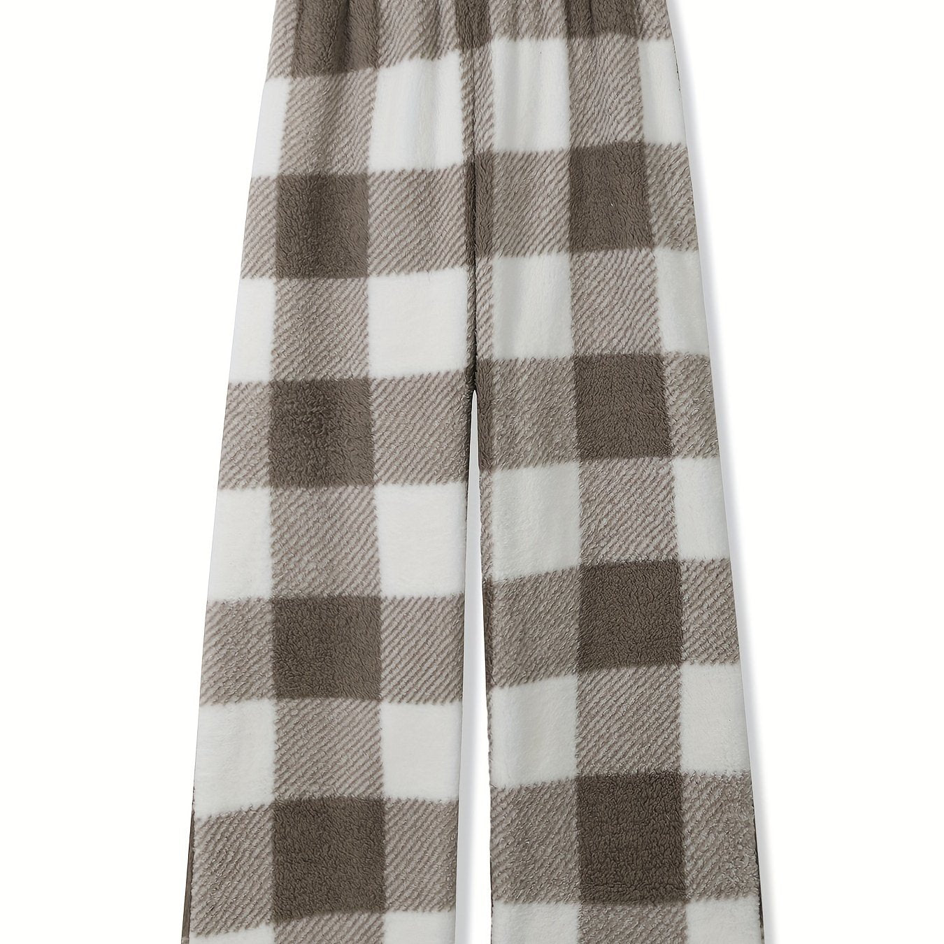 Women's Plus Plaid Print Fleece Elastic High Rise Wide Leg Pants