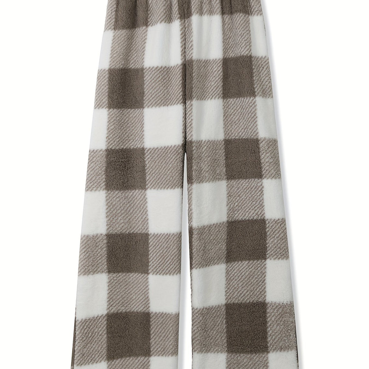 Women's Plus Plaid Print Fleece Elastic High Rise Wide Leg Pants