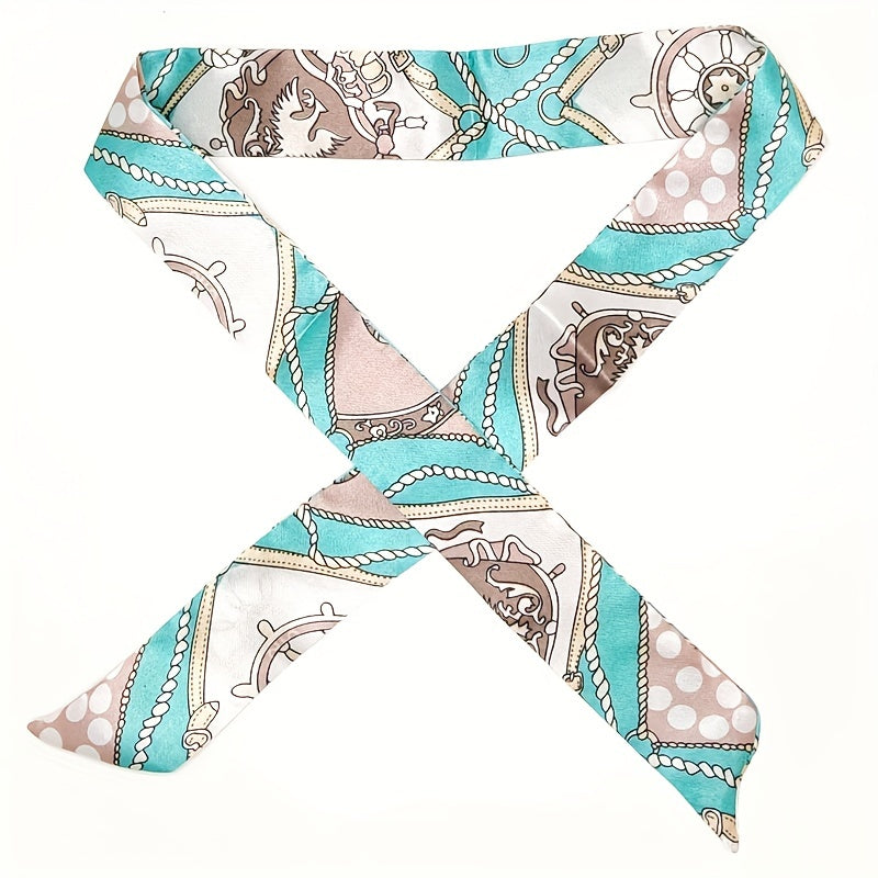 2pcs Chain Print Twilly Scarf Ribbon Neckerchief