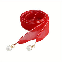Faux Pearl Pendant Sash Belt Ribbon Bow Belts for Women