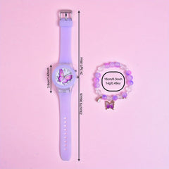 Girls' Silicone Strap Pointer Watch Set Butterfly Quartz Wristwatch