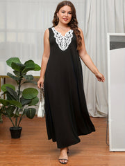  Colorblock Lace Maxi Tank Dress