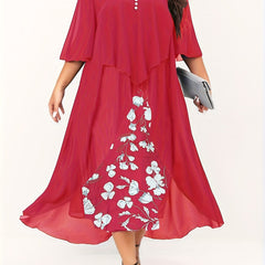  Women's Floral Print Layered Cloak Dress