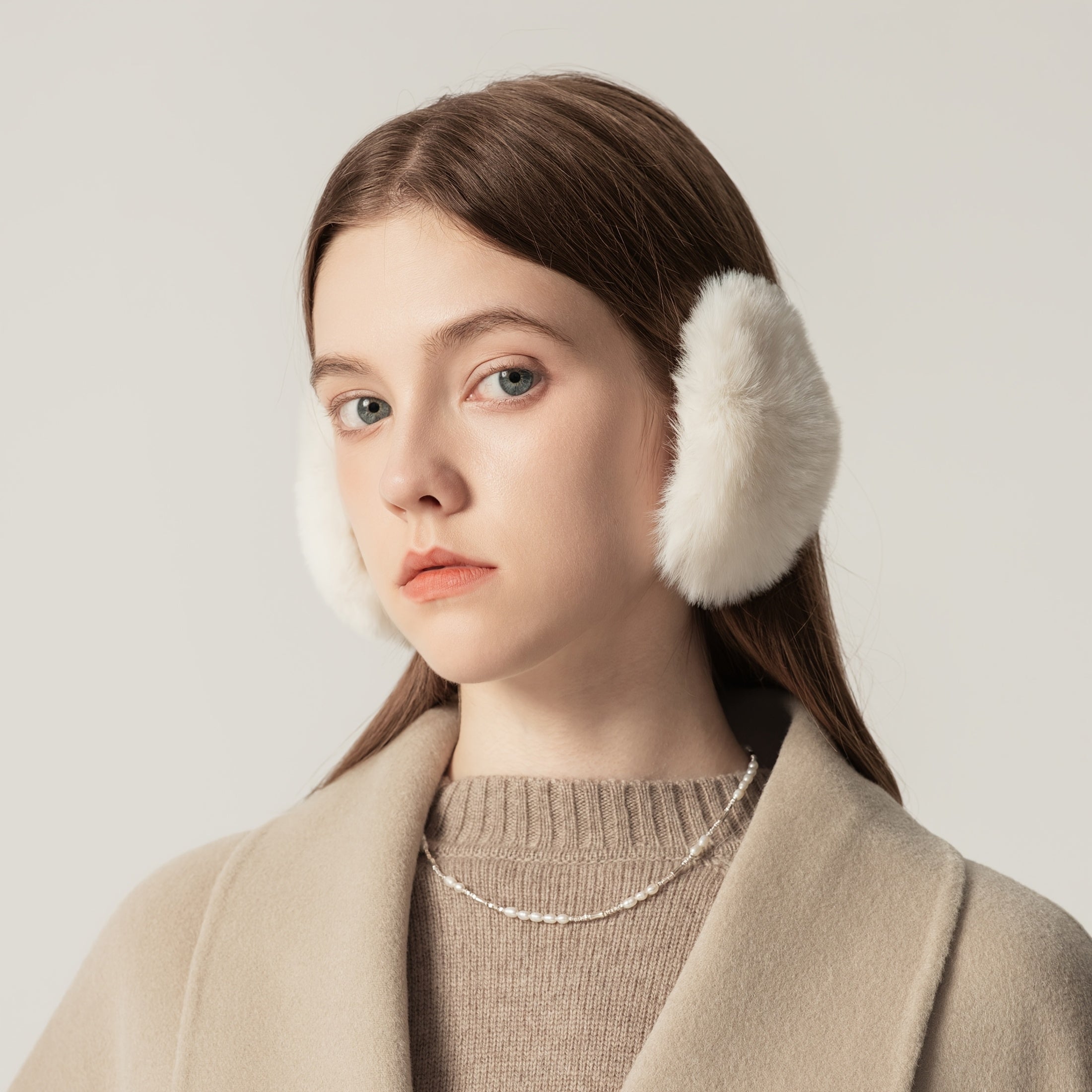 Women's Plush Rabbit Fur Earmuffs Beige