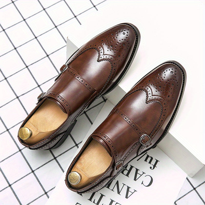Men's Brogue Double Monk Shoes for Wedding Party Business