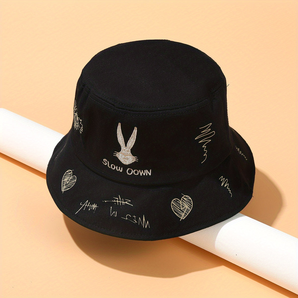 Rabbit Embroidered Bucket Hat - Sunshade Fisherman Cap for Women