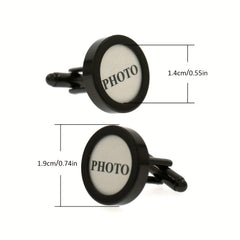 Copper Gun Round Shape DIY Photo Cufflinks Men