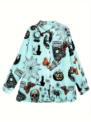  Halloween Blouse Women's Plus Graffiti Button Up Shirt Top