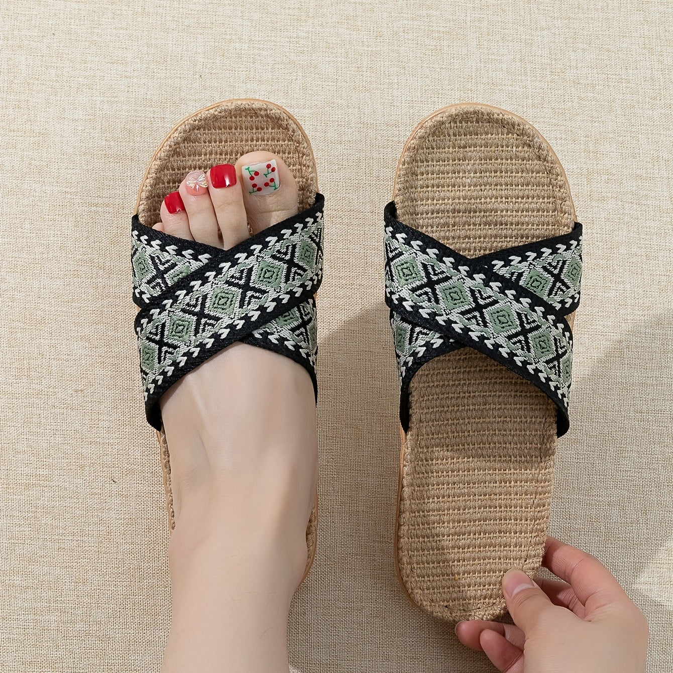 Women's Cross Straps Knit Slides Slip On Open Toe Non-slip Home Shoes