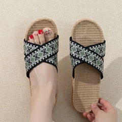 Women's Cross Straps Knit Slides Slip On Open Toe Non-slip Home Shoes