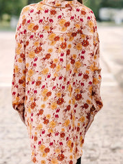  Ditsy Floral Print Long Sleeve Button Up Tunic Shirt Top