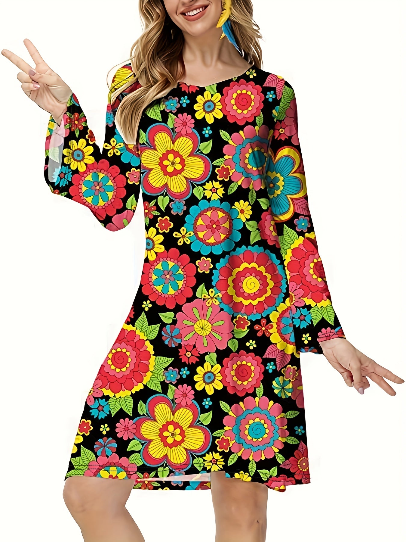  Retro Dress Women's Plus Floral Print Halloween Party Dress