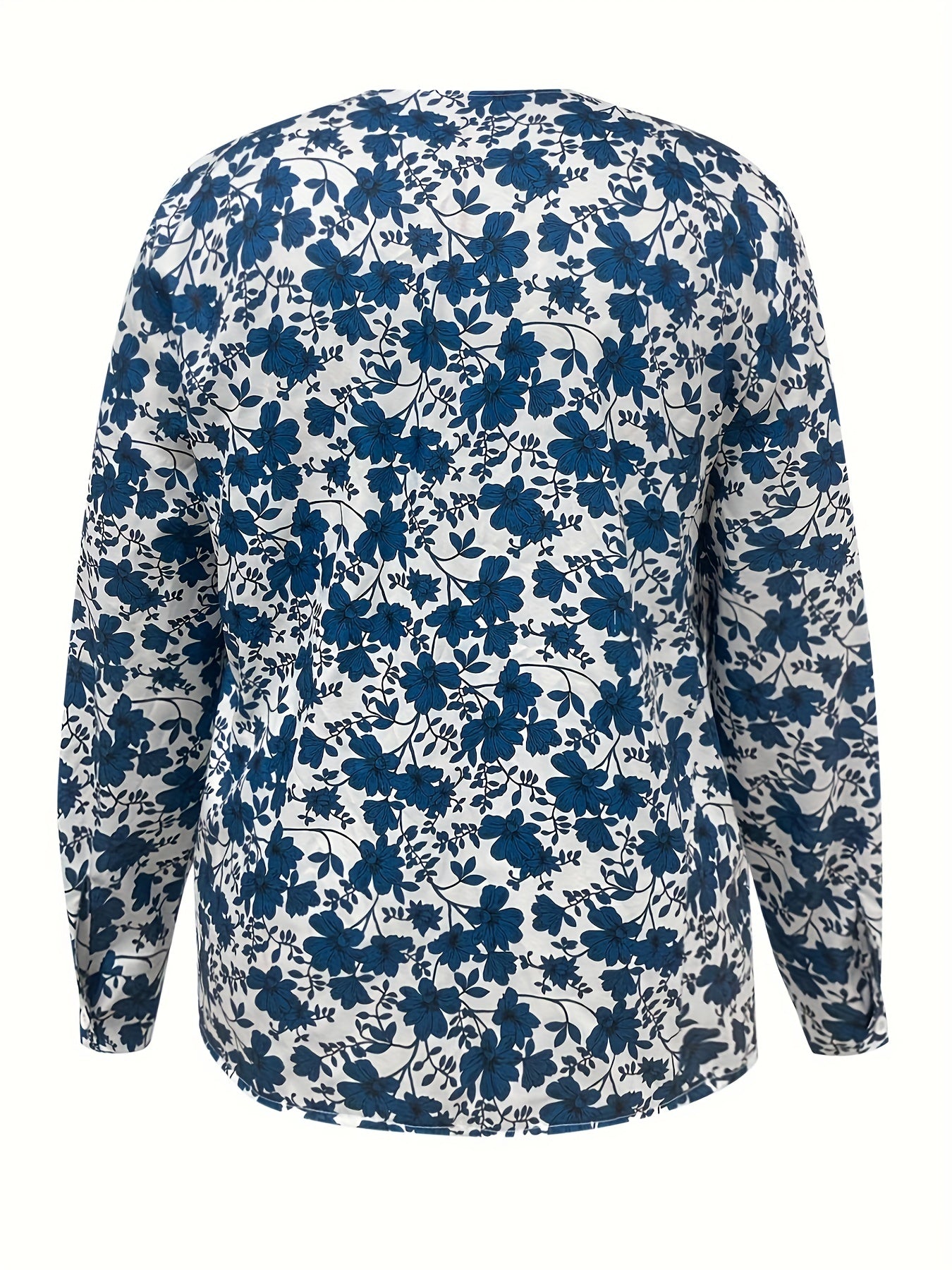  Floral Print Button Up V Neck Blouse