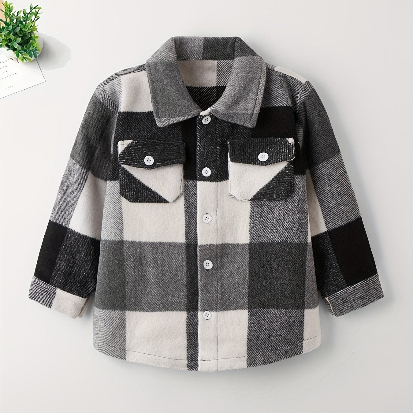 Girls Fleece Jacket Plaid Button Collar Shirt