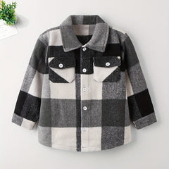 Girls Fleece Jacket Plaid Button Collar Shirt