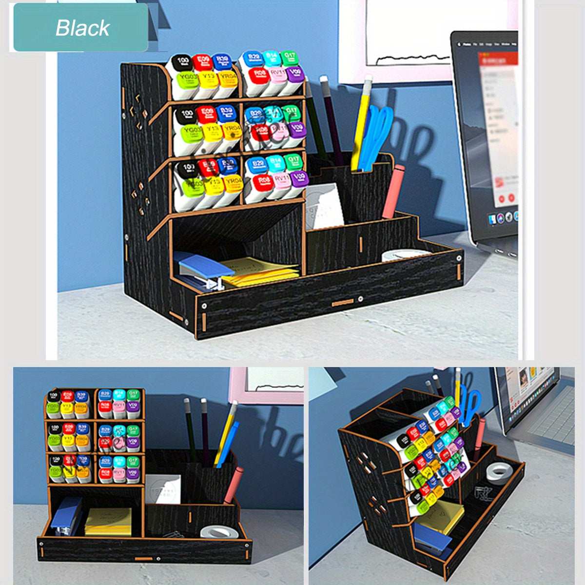 Desktop Wood Bookshelf File Organizer DIY Pen Holder