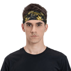 Golden Palm Leaf Sports Headband Sweat Wicking Stretchy Breathable