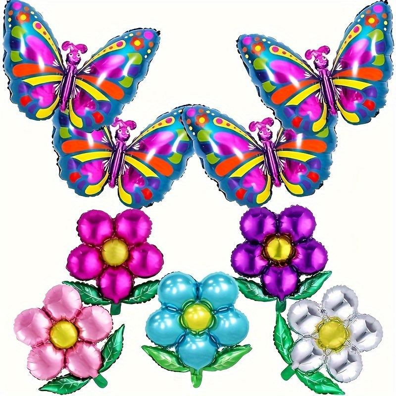 9pcs Butterfly & Flower Balloons, Party Wedding Birthday Decor