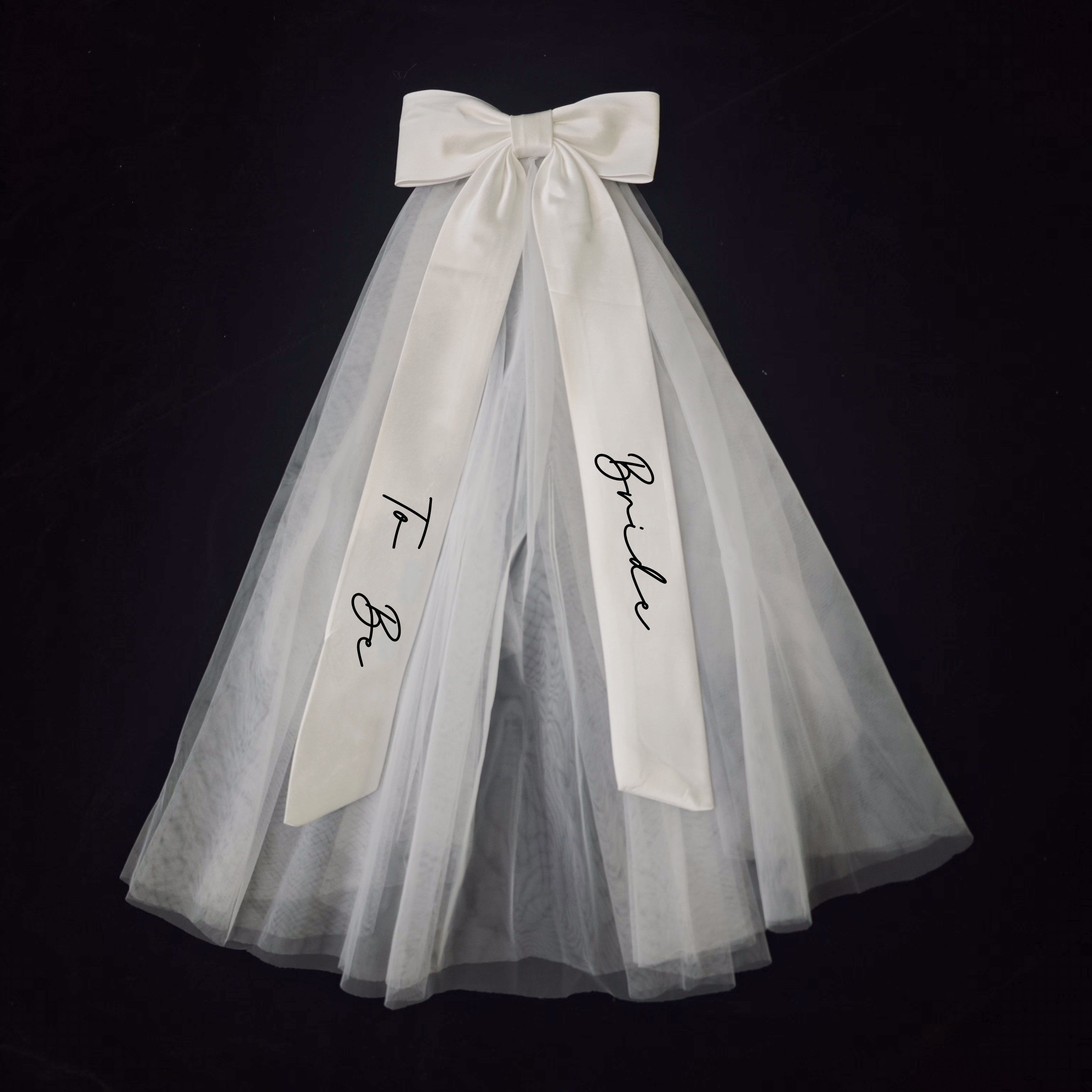 Bridal Veil Headpiece with Large Bow & Bride to Be Ribbon