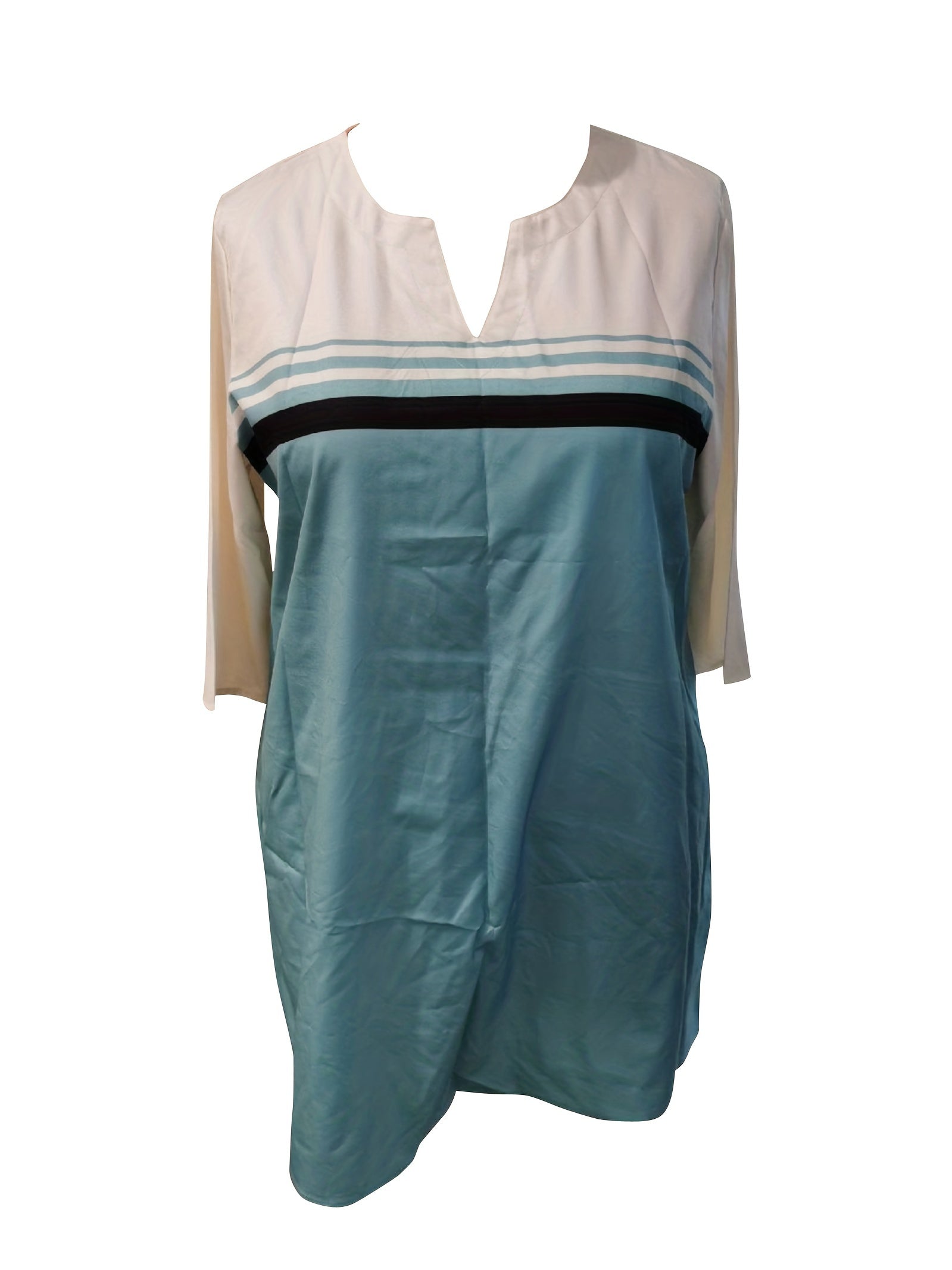  Colorblock Stripe Print Half Sleeve Dress